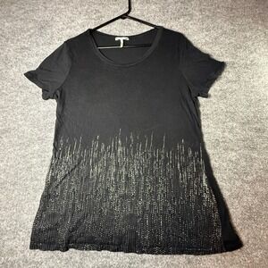 Metro 7 Womens XL Black Gold Metallic Foil Graphic Short Sleeve Scoop Neck Tee